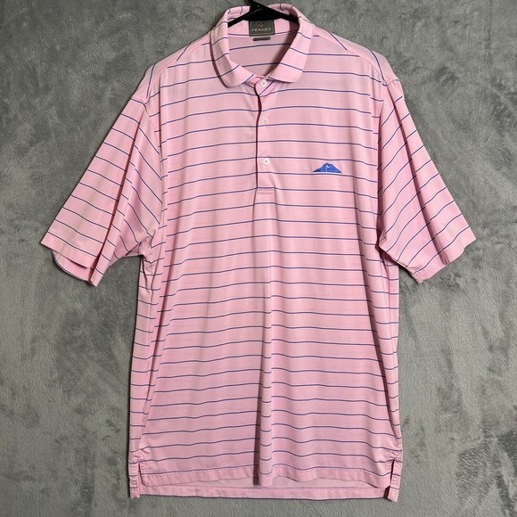 Fennec Polo Golf Shirt Men Medium Pink Blue Stripe Wicking Stretch Short Sleeve - Picture 5 of 10
